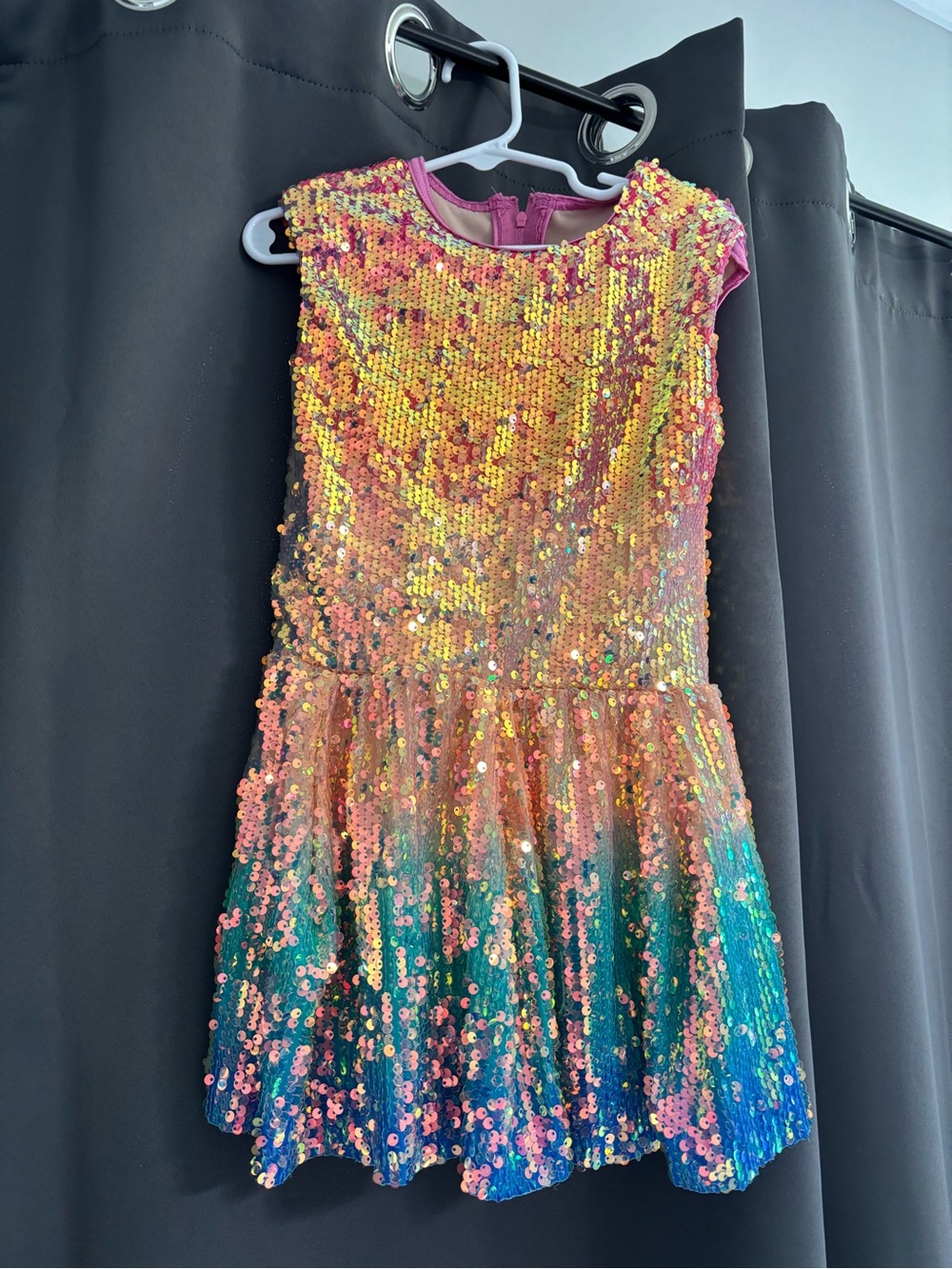 Weissman Pink Gold Teal Blue Sequin Party Dress